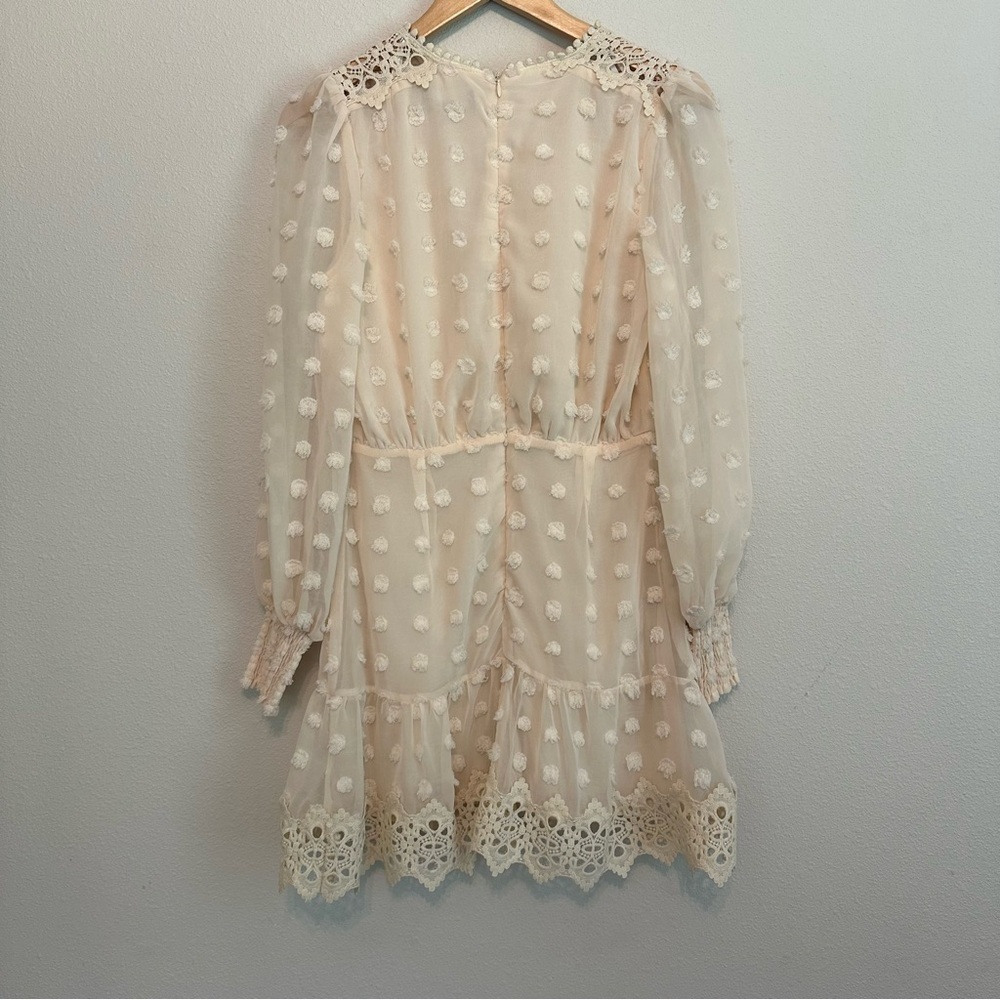 LULUS Women's Small Ivory Crochet Lace Flirty Flowy Cottagecore Chiffon Dress - Picture 5 of 5